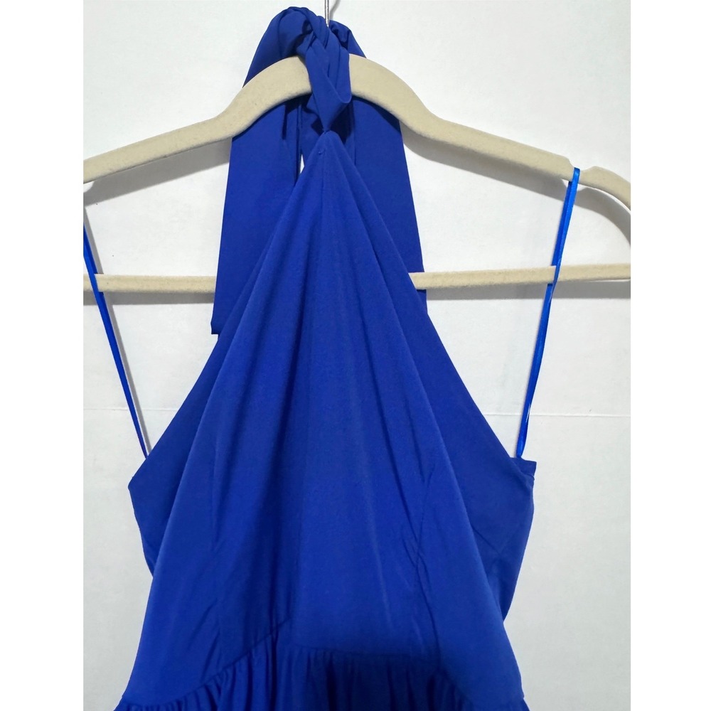 TCEC Size Small Royal Blue Halter Ruffle Resortwear Vacation Mini Dress - Picture 3 of 6